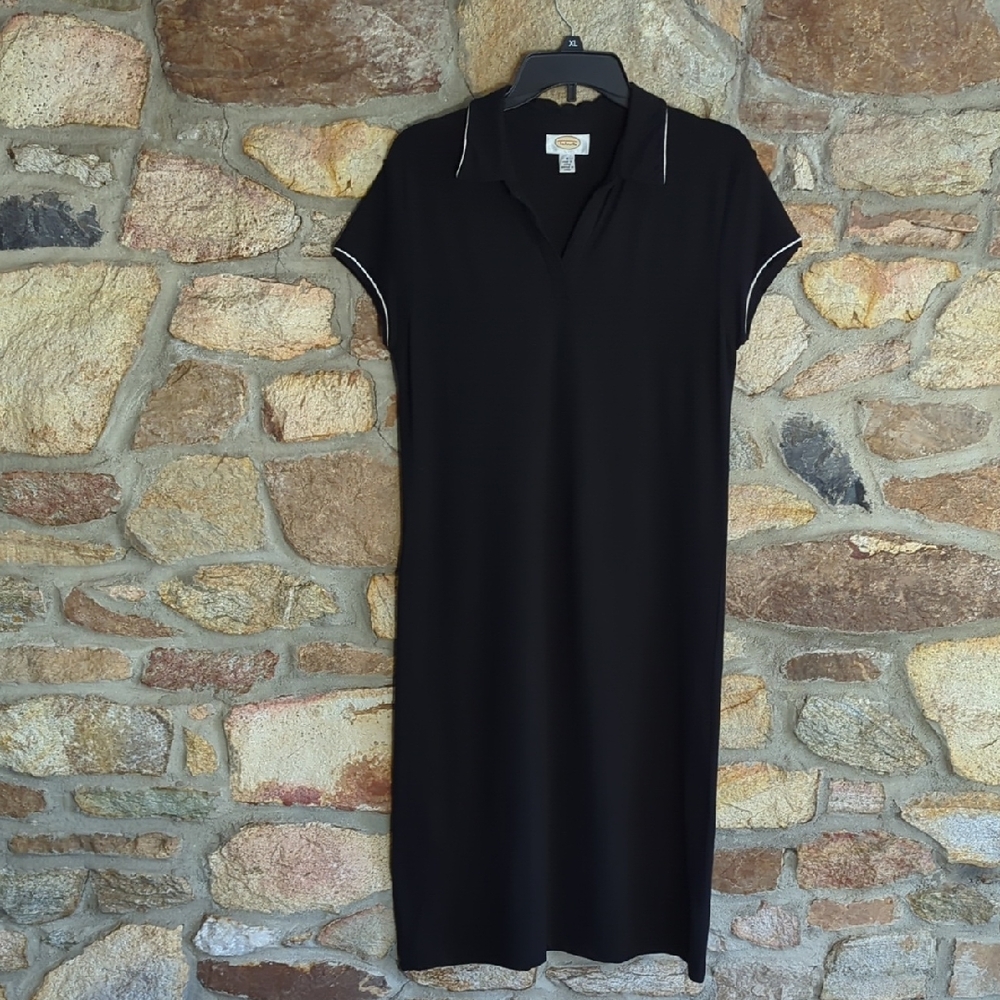 Talbots Classic Black Polo Dress with Contrast Trim
